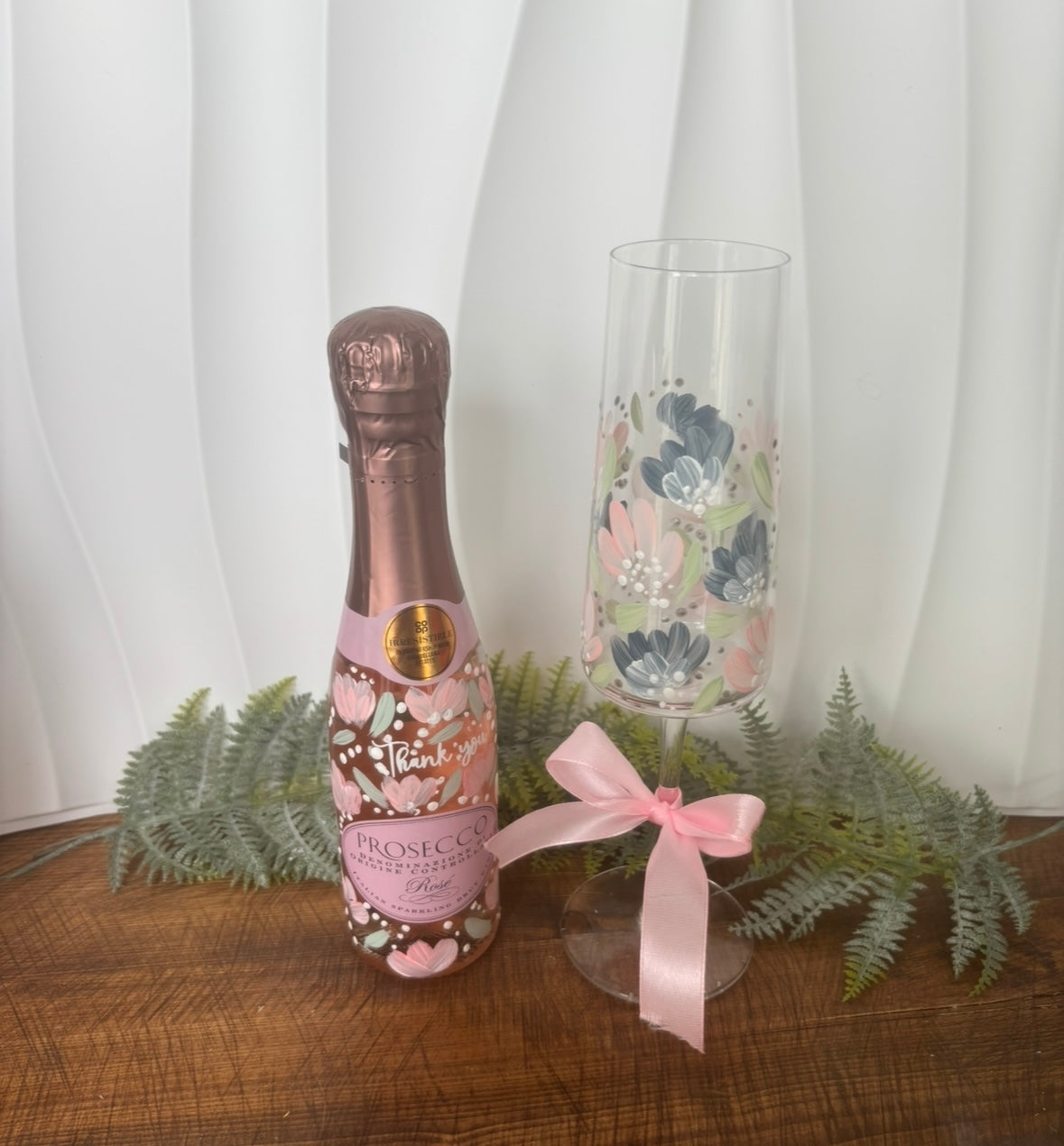 Bespoke Hand Painted Small Champagne/Prosecco Bottle & Matching Flute(Customer Supplies Bottle)