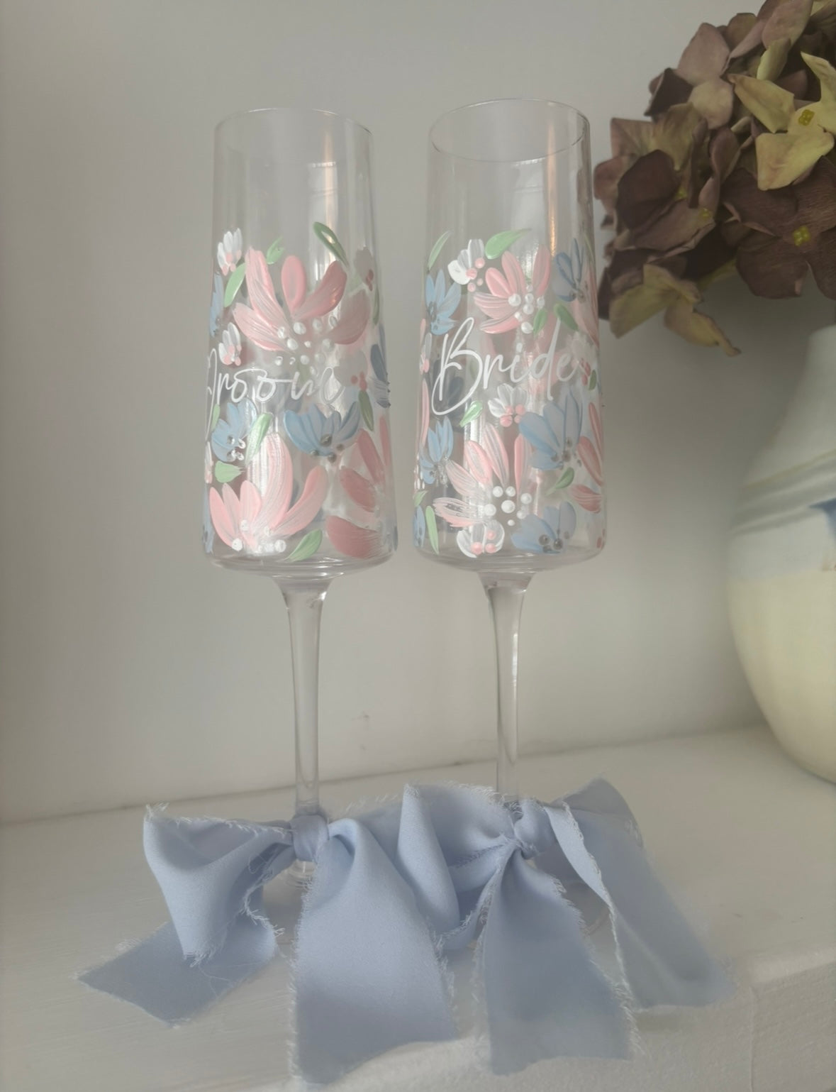 Hand Painted Matching Champagne Flutes(Set of 2)