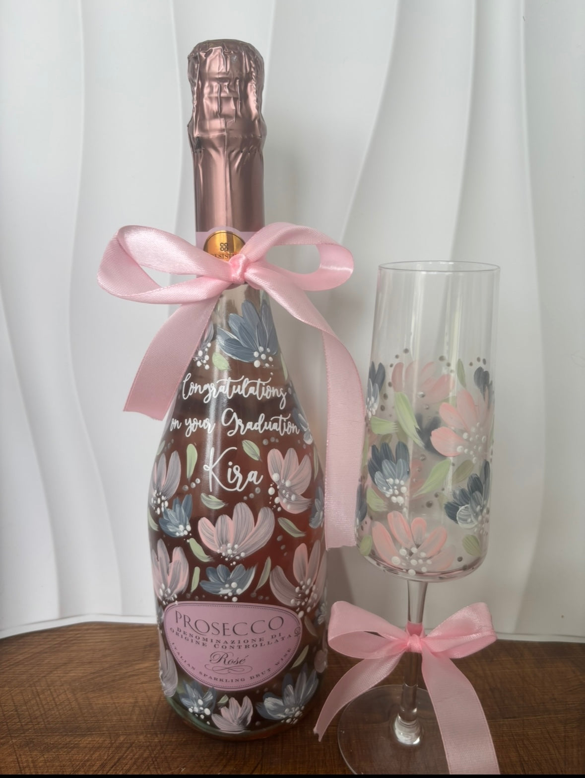 Bespoke Hand Painted Graduation Bottle (painting service only) & Matching Flute