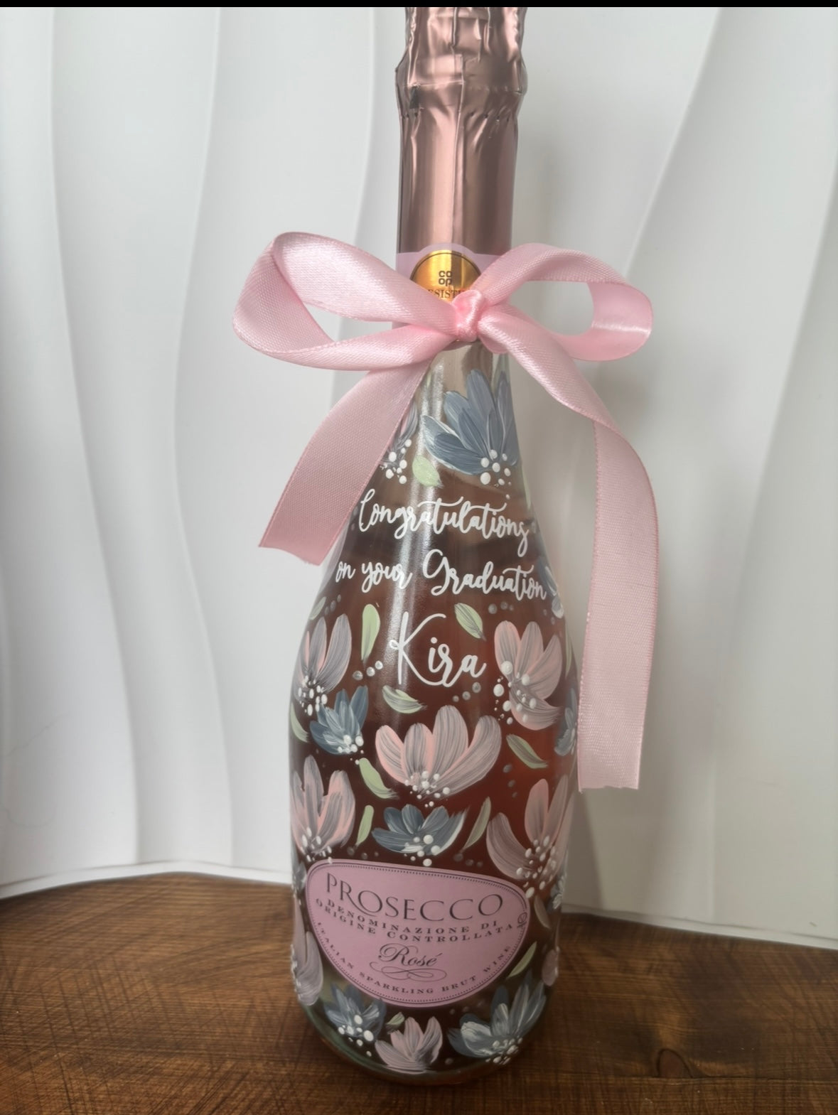 Bespoke Hand Painted Graduation Bottle (painting service only) & Matching Flute